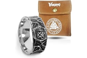 WTZWY Nordische Ringe, Wikinger-Runenring füR MäNner, Original Handgeschmiedeter, Nicht Verblassender Eheringring, Skandinavischer Amulettschmuck Aus Stahl