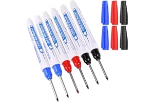 UNOLIGA Marker do Głębokich Otworów, Długopis Znacznik Stolarski, 6pcs Znacznik do Otworów do Obróbki Drewna Elektrycznych, Marker Permanentny Końcówka Fine 30mm (Niebieski Czarny Czerwony)