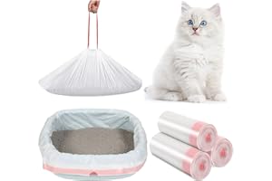 AMALAN EU 30 Sacs à Litière XXL pour Chat (115x45 cm) - Sacs Hygiéniques Anti-Déchirure avec Cordons - Matériau LDPE Résistant aux Griffes - 10kg Capacité - Pour Bacs Automatiques/Ouverts