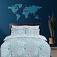 DTEX HOMES 100% Cotton Duvet Cover Set Printed Reversible Duvet Quilt Cover Set, Blossom Duckegg-Double