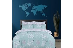 DTEX HOMES Double Duvet Set 100% Pure Cotton Reversible Printed Hotel Quality Duvet Cover Ultra Soft Easy Care double bedding Set Super Soft and Luxury Duvet Cover Sets (Blossom DuckEgg)