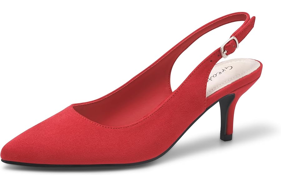 Greatonu Slingback Women's Elegant Pumps with Medium Heel and Kitten Toe