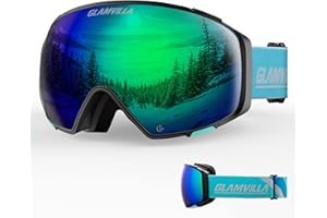 GLAMVILLA Maschera da Sci OTG per Donna&Uomo, Unisex Occhiali da Sci Grandi con Lente Intercambiabile per Chi Indossa Occhiali, Protezione 100% UV