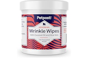 Petpost | Bulldog Wrinkle Wipes for Dogs - Cleans and Soothes Pug Wrinkles and Folds - Ultra Soft Cotton Pads in Coconut Oil Solution 100 ct