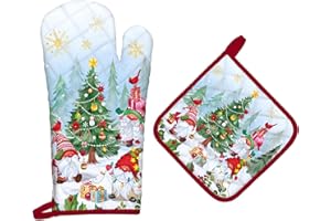 Arquiel Guante De Horno Agarraderas Navidad 2PCS, Gnomos de Invierno Algodón Guante De Cocina Resistente Al Calo Grueso Seguro para Cocinar, Hacer Barbacoas Microondas Y para La Chimenea Regalo