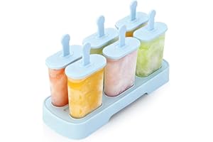 Alinana Moule à Glace avec Bâtonnets, Moules à Glace 6 Cavités, Moule Esquimaux Sans BPA de Qualité Alimentaire, Réutilisables, Passe au Lave-Vaisselle (Bleu)
