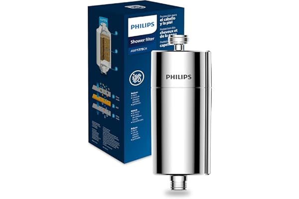 Philips Water filtro de ducha en línea – incluye 1 cartucho, filtración hasta 50.000 L, color cromado, reduce cloro hasta un 99%, fácil de instalar, compatible con la mayoría de duchas