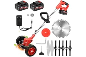 DOEDOEFONG Desbrozadora Electrica con Ruedas, 3 en 1 Desbrozadora a Batería, Recortadora de Cortabordes Bateria 48V, Longitud Retráctil, 2 Baterías, para Recortar Césped y Arbustos Cortadora Césped