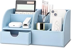 KINGFOM Organizer biurowy na biurko, organizer na stół, ze skóry PU, uchwyt na długopisy, pojemnik na długopisy, wielofunkcyjny pojemnik na przybory biurowe