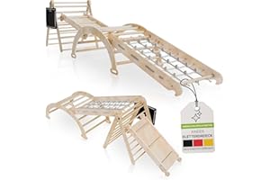 Juskys Kletterdreieck Movario Groß - Indoor Klettergerüst mit Rutsche & Kletterbogen - Dreieck Kinderzimmer & Kleinkind Spielplatz Klettern