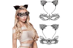 May Huang 4 diademas con orejas de gato, con encaje veneciano, para mujeres/mujeres y niñas para carnaval y Halloween