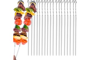 Seasboes Lot de 20 Brochette Inox, 38 cm Long Pique Brochette, Brochettes en Métal Plat, Brochettes Barbecue de Kebab en Acier Inoxydable, BBQ Accessoires pour Barbecue Parties