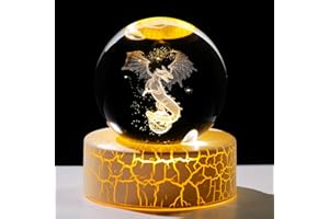 Ornalrist 6cm 3D Crystal Ball Engraved Dragon Figurine Paperweight with Warm Light Stand Dragon Gifts for Dragon Lovers Women Men, Glass Dragon Collectible Ornament Centrepiece
