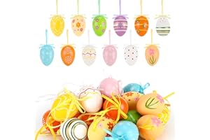 TIUSIXSY 24 Huevos de Pascua para Colgar, Huevos de Pascua Coloridos de Plástico con Cordón, 6 x 4 cm Adornos de Huevos, Decoración de Pascua para Árbol, Ventanas, Interior y Exterior