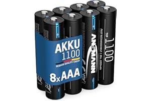 ANSMANN Akku Micro AAA 1050 mAh 1,2V NI-MH, 8 Stück, wiederaufladbar, ideal für Kamerablitz, ferngesteuerte Autos, Kameras, Radio, hohe Kapazität