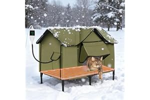 Ownpets Heated Outdoor Cat House, Smart Thermostat&Timer, Weatherproof Durable Shell, Multi-layer Insulation&Windproof Canopy, Escape Door Large 43×63×43cm