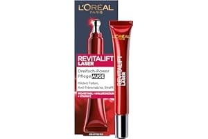 ‎L'OREAL PARIS L'Oréal Paris Anti-Aging-Augenpflege mit Dreifachpower für Frauen: für gemilderte Falten, reduzierte Tränensäcke, straffere Haut mit Pro-Retinol, Vitamin C und Hyaluronsäure, RevitaLift Laser, 15ml