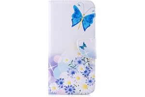 Thoankj for iPhone SE 2020 Case, iPhone 7 8 Case Shockproof Slim PU Leather Flip Pouch Wallet Phone Silicone Cover with Magnetic Stand Card Holder Slot Protective Smartphone Cases Butterfly Daisy