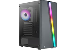 Aerocool BLADE, Boîtier PC ATX Semi-tour, Façade RGB, Fenêtre Latérale Complète, Ventilateur Arrière RBG 120mm + 3 Ventilateurs Avant 120mm, Noir