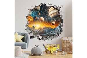 AMICERA Wall Sticker for Bedrooms, Galaxy Wallpaper Kids Boys Space Bedroom Wall Decals, Personalised Wall Door Accessories Decorations, Self Adhesive Waterproof, Cosmic Theme, 3D Space