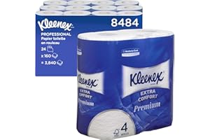 Kleenex Papier toilette 8484, quadruple épaisseurs, doux et résistant, 24 petits rouleaux de 160 feuilles (3840 feuilles), Blanc