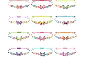 Honosen 12 Stück Freundschaftsarmbänder, Armband Kinder mit Schmetterling Anhänger, Instellbare Geflochten Perlen Armbänder Set, Bunte Gastgeschenk Kindergeburtstag für Mädchen Kinder Mitgebsel