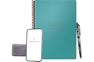 Rocketbook Cyfrowy notatnik wielokrotnego użytku – inteligentny notatnik A5, morski – spiralna notatnik, podkładka z listą rzeczy do zrobienia, papier w linie z piórem ścieralnym Frixion i chusteczką, gadżet biurowy z aplikacją Rocketbook, zmniejsz ilość odpadów papierowych