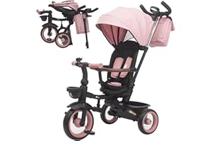 Twinly Triciclo evolutivo pieghevole di 1-5 anni con sedile inclinato e reversibile: segue la crescita del bambino, freno di sicurezza a 5 punti e cintura e barra di protezione SAMI (rosa)