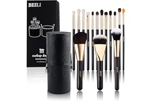 BEILI Set de Brochas de Maquillaje Profesional, Kit de Maquillaje Completo Con Soporte de Brocha de Maquillaje, Brochas Maquillaje 15 piezas Premium Cerdas Sintéticas Juego con Caja de Regalo