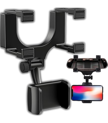 Auto-Handyhalterung Für Rückspiegel - Aus Alu, Drehbar & Verstellbar, Für Smartphones 10-18 Cm