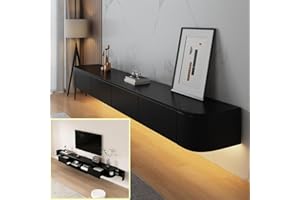 XDXINY - Mobile TV fluttuante da parete, mobiletto per TV con ampio spazio di archiviazione, mobile basso sotto TV con cassetti, staffa per router (neroB+LED, 220 x 20 x 30 cm)
