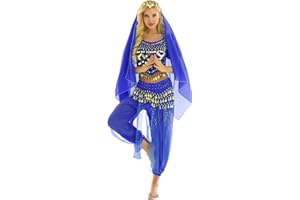 inhzoy Lot de 4 robes de danse orientale pour femme - Déguisement de princesse arabe - Costume de danse orientale - Costume de danse orientale pour femme