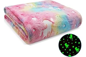 Ranedo Kuscheldecke Kinder 150cmx190 cm, Leuchtet im Dunkeln Einhorn Flanell Fleece Decke, Urlaub Geburtstagsgeschenke für Mädchen, Rosa