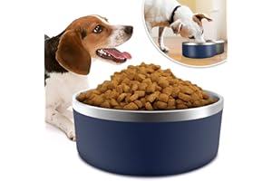 IKITCHEN Cuenco para Perros para Comida y Agua, Cuenco de Acero Inoxidable de 1,2 l, Antideslizante, Aislamiento de Doble Pared con Parte Inferior de Goma para Perros/Gatos Mediano/Grande(40oz/5 Tazas, Azul)