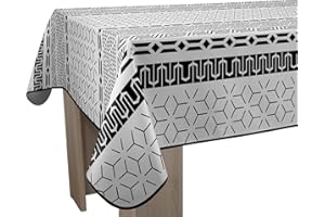 Le linge de Jules Nappe Anti-Taches Graphic - Rectangle 150 x 300 cm, Noir, Blanc