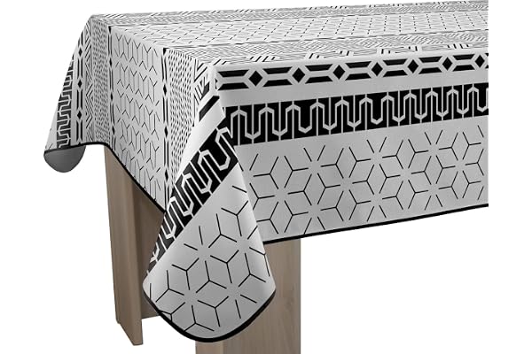 Le Linge de Jules Nappe Anti-Taches Graphic - Rectangle 150 x 200 cm, Noir, Blanc