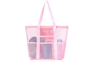 MultiValue Borsa da spiaggia, famiglia, indispensabile, borsa da bagno, grande capacità, in rete, con chiusura lampo e borsa resistente agli schizzi, leggera, da spiaggia, per piscina, picnic, viaggi