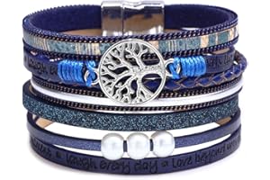 FGFD&OU Skórzana bransoletka damska Bransoletki Perły Vintage Pleciony Bransoletka Magnetyczne Zapięcie Ze Stali Nierdzewnej