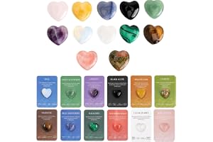 12 terapeutiska stenar hjärta med kort - lyckokristaller | 12 naturstenar, hjärta 2 cm, 12 kort, kartong, polerad sten, meditation, chakra-stenar, worry stone