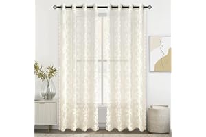 ‎EMEMA EMEMA 2er Set Vorhang Ösenvorhang mit Spitze Transparente Besondere Dekorative Gardine Kettenwirken Lace Beige 150 x 225 cm
