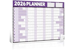 PRINTARA 2026 Wall Planner Calendar A1 (84.1x59.4cm) – Laminated Year Planner with Stickers, Folded Packaging, for Office Home School Academic & Business Planning, Purple/White, Weekend Highlight