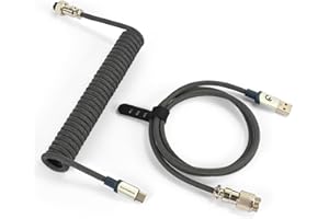 MAMBASNAKE C01Pro Zwijany Kabel USB C do Klawiatury do Gier, Pleciony Kabel do Klawiatury Mechanicznej ze Metal Aviation Connector, Customized Spiralny Kabel do Klawiatury, Typu C na USB A - Szary