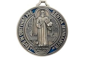 Eurofusioni Heiliger Benedikt Handbemalte Versilberte Medaille - Durchmesser 7 cm