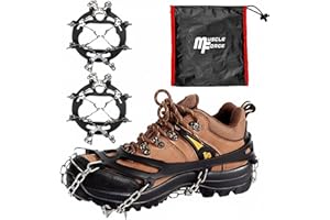 MuscleForge Ramponi per scarponi da montagna a 8/19 denti, Premium Ramponi antiscivolo per scarpe per neve e ghiaccio, in acciaio, taglia 38-42/42-45/44-47 - M/L/XL, per uomini e donne