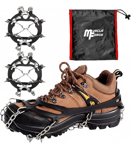 Version améliorée des crampons à glace de traction, crampons en acier inoxydable, adaptés à la pêche sur glace, à la chasse, à la marche, au jogging, à la randonnée, à l'escalade de