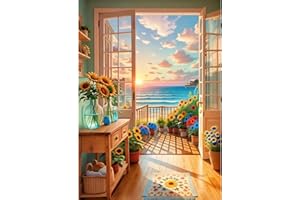 HEIBAGO 5D Diamond Painting Kits for Adults, DIY Landscape Full Drill Diamond Art Painting Kits, Diamond Dots Kits Room and Sea Crystal Rhinestone Embroidery Art Pictures for Home Wall 30x40cm