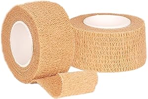 AMDONALO 2 Rolls Cohesive Bandage Self Adherent Sport Wrap Tape 1 x 1.77 Inch for Human and Animals Ankle Sprains Swelling (Beige)