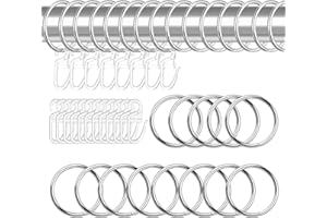 Heyu-Lotus 40 Stück Metall Vorhangringe Vorhang Hängend Ringe und 40 Stück Kunststoff Gardinenhaken für Fenster Tür Duschvorhänge, 30 mm Innendurchmesser(Silber)