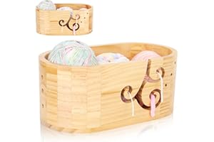 Coopay Yarn Bowl Oval, Wooden Yarn Bowls for Crocheting and Knitting, Large Crochet Wool Holder Bowl with 3 Holes Curly Design, Crafted Yarn Holder for Knitting Yarn Balls Storage, Prevent Tangling