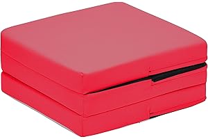 Maxus Sports Cube Small Z Bed for Kids Sleepover Portable Chair for Sitting Comfy and Light Weight Fold Out Bed Sofa for Living Room with Waterproof Removable Cover (Red)